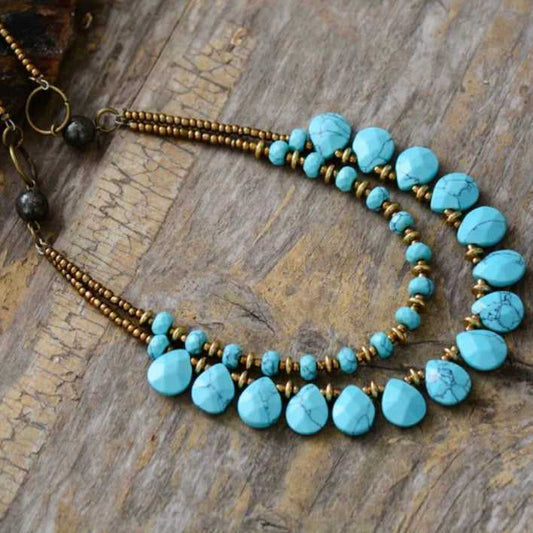 Natural turquoise stones beaded necklace