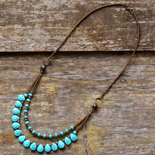 Natural turquoise stones beaded necklace