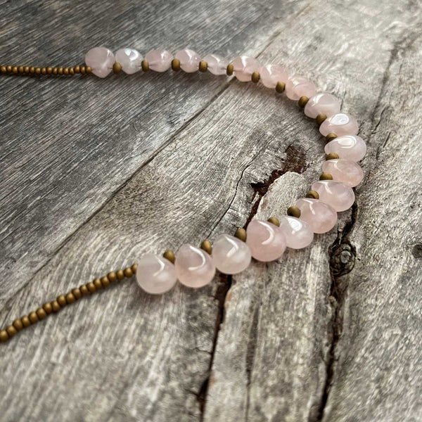 Rose quartz beaded boho necklace