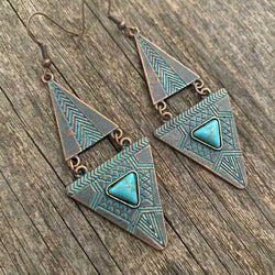 Turquoise patina copper boho earrings