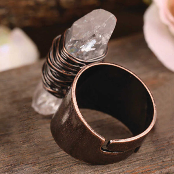 Copper Boho ring with natural smoky quartz stone and antique finish
