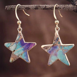 Natural Stone Star Drop Earrings - Handmade Boho Earrings