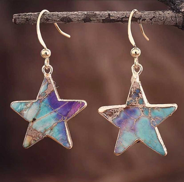 Natural Stone Star Drop Earrings - Handmade Boho Earrings