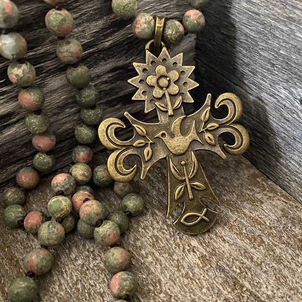 Vintage Turquoise and antique brass cross