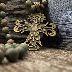 Vintage Turquoise and antique brass cross