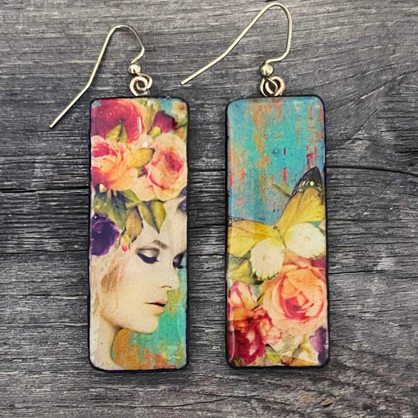 Polyclay Handmade "GIRL" painted boho earrings