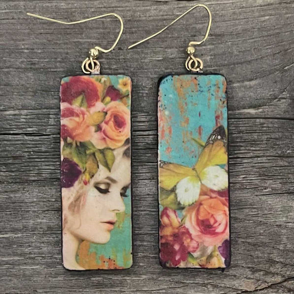 Polyclay Handmade "GIRL" painted boho earrings