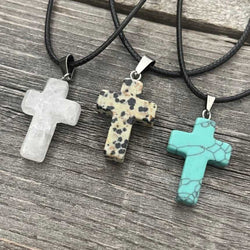 Natural stone cross pendant necklace