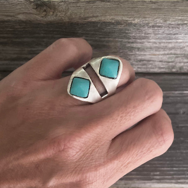 One of a Kind Vintage Double Turquoise Stone Boho Ring
