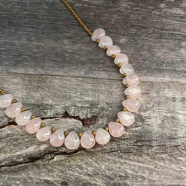 Rose quartz beaded boho necklace