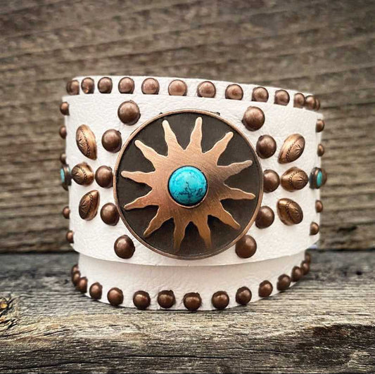 Genuine leather, handmade layered bracelet with antique copper beads