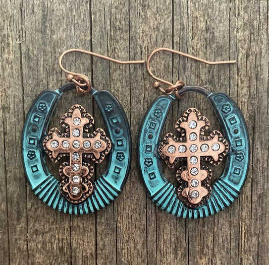 Christian Boho Copper Vintage Earrings Horseshoe