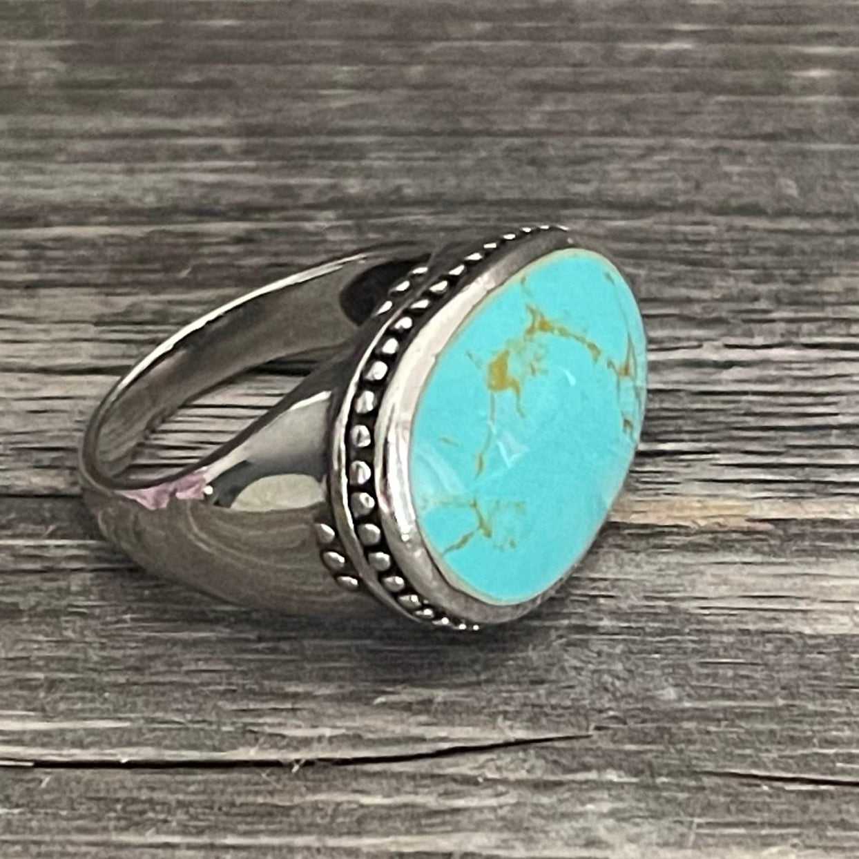 One Of A Kind, Real Kingman Turquoise And 925 Silver Vintage Ring, Handcrafted In Mexico – Brand New!