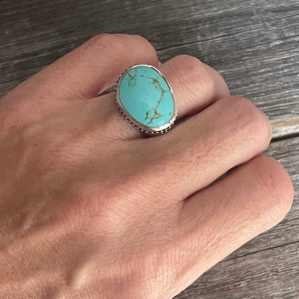 One Of A Kind, Real Kingman Turquoise And 925 Silver Vintage Ring, Handcrafted In Mexico – Brand New!