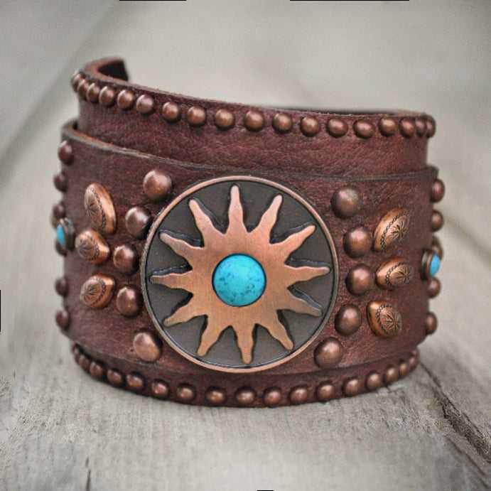 Genuine leather, handmade layered bracelet with antique copper beads