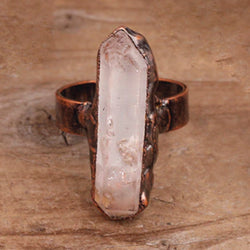 Copper Boho ring with natural white quartz stone and antique finish