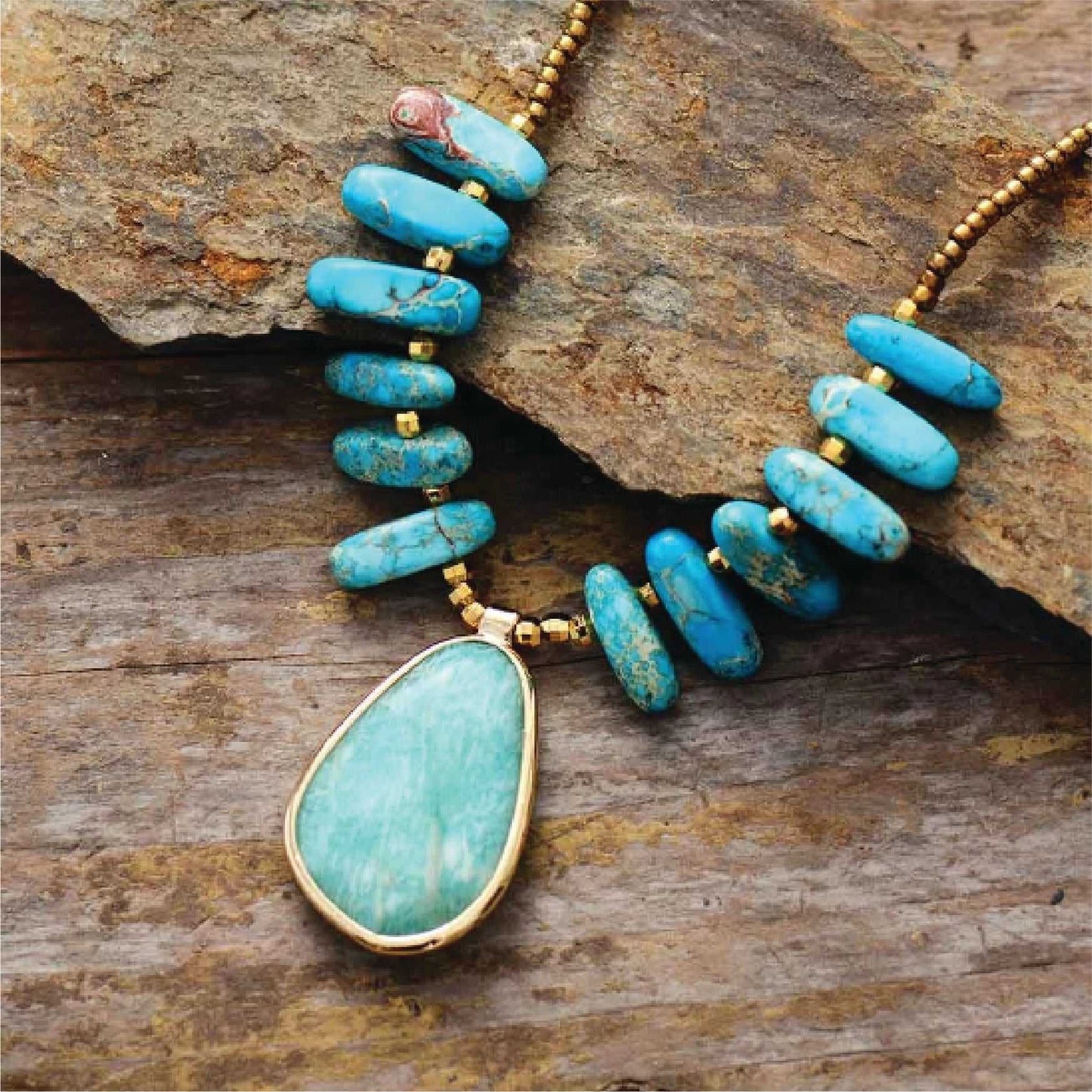 Jasper and amazonite natural stone boho beaded necklace