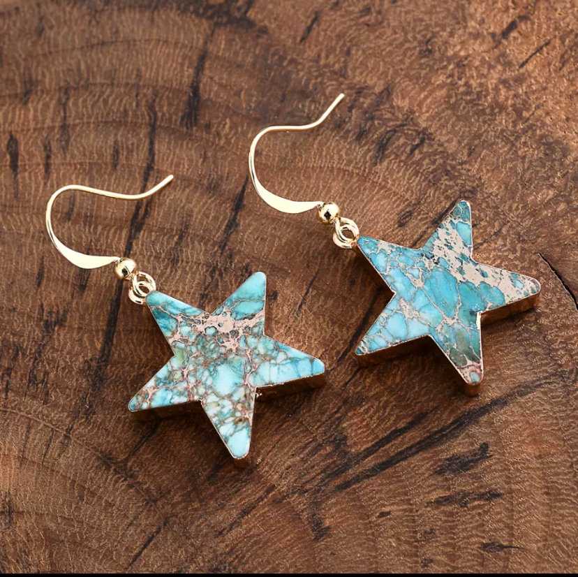 Natural Stone Star Drop Earrings - Handmade Boho Earrings