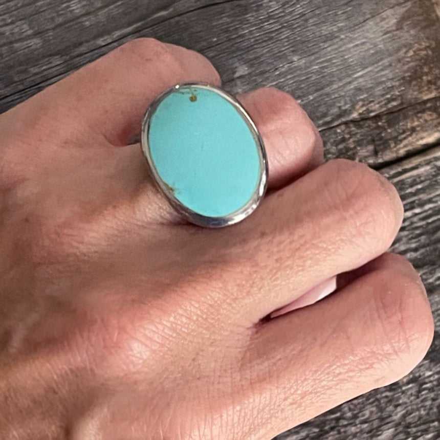 One Of A Kind, Real Kingman Turquoise And 925 Silver Vintage Ring, Handcrafted In Mexico – Brand New!