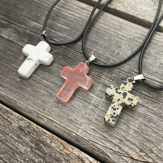 Natural stone cross pendant necklace
